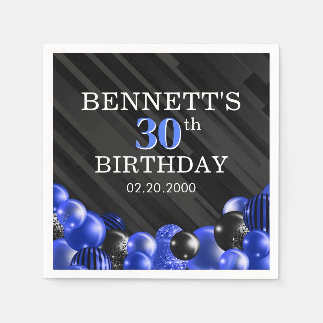Serviette En Papier Balloons Bleu Noir Anniversaire serviettes (Devant)