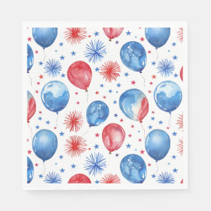 Serviette En Papier Balloons Bleus Rouge 4 Juillet Napkins