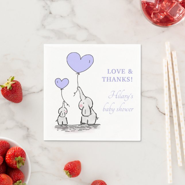 Serviette En Papier Balloons de coeur violet Baby shower d'éléphant fi (En situation)