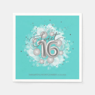 Serviette En Papier Balloons de fête d'anniversaire 16 ans doux argent