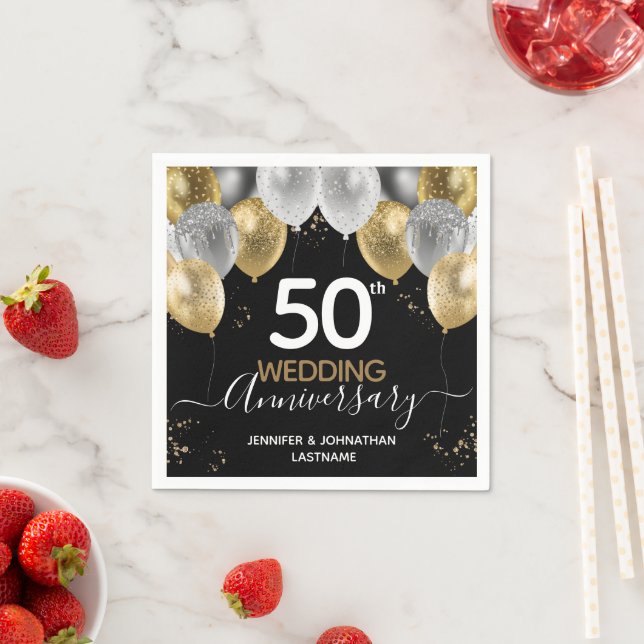 Serviette En Papier Balloons Or 50e Anniversaire serviettes (En situation)