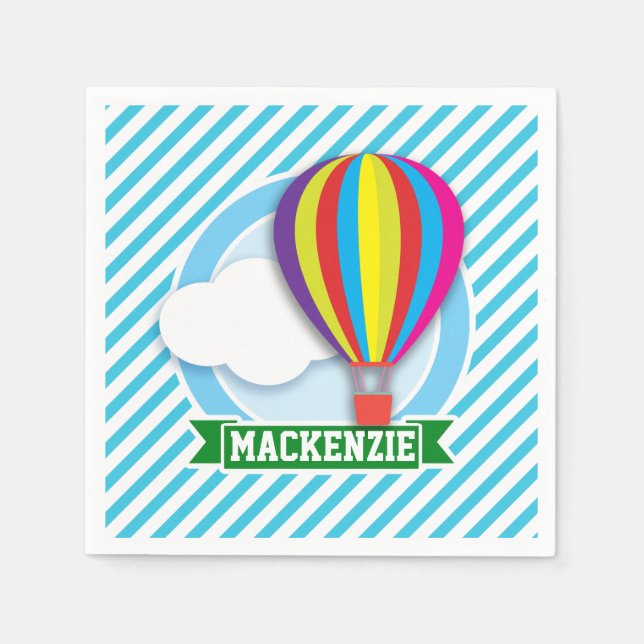 Serviette En Papier Ballotte à air chaud; bandes bleues et blanches (Devant)