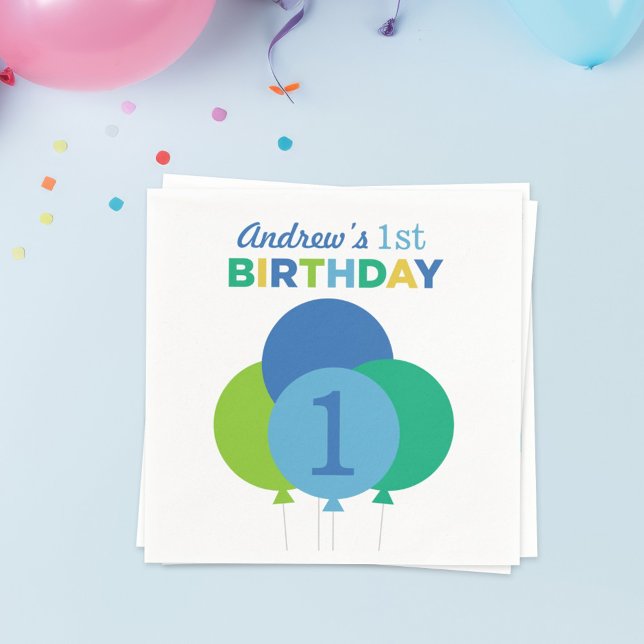 Serviette En Papier Ballotte bleu et vert moderne fête d'anniversaire (Créateur téléchargé)