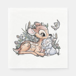 Serviette En Papier Bambi & Thumper Assis Dans Les Fleurs