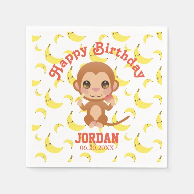 Serviette En Papier Banana Baby Monkey Joyeux anniversaire (Devant)