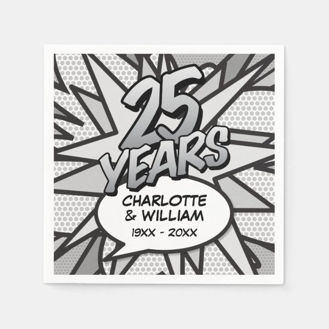 Serviette En Papier Bande dessinée Pop Art 25e anniversaire Mariage d' (Devant)