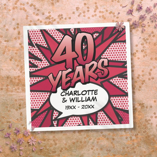 Serviette En Papier Bande dessinée Pop Art 40ème anniversaire de Maria (Comic Book Pop Art 40th Ruby Wedding Anniversary Napkins)