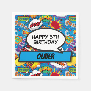 Serviette En Papier Bande dessinée Superhero fête d'anniversaire bleu