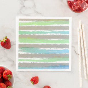 Serviette En Papier Bandes aquarelles grises vertes bleues blanches