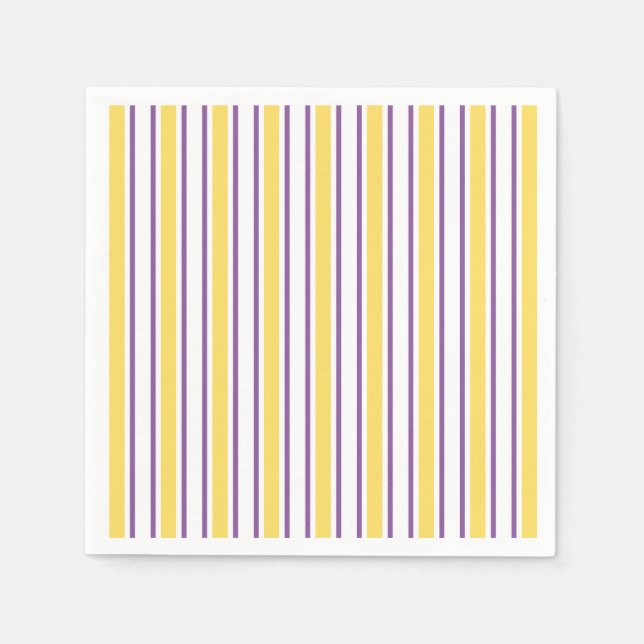 Serviette En Papier Bandes de bonbons jaunes, violets et blancs (Devant)