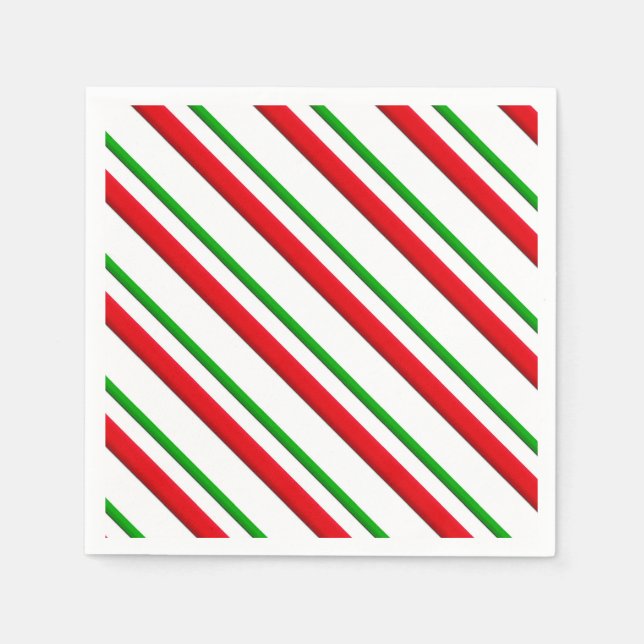 Serviette En Papier Bandes de bonbons, rouge, vert et blanc (Devant)