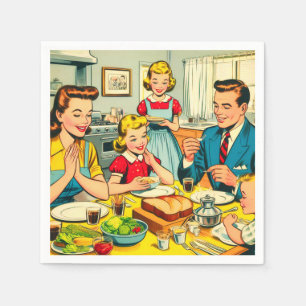 Serviette En Papier Bandes dessinées de famille heureuse rétro