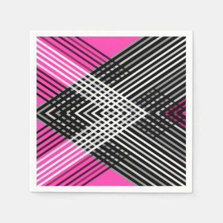 Serviette En Papier Bandes entrelacées en noir et blanc et gris sur un