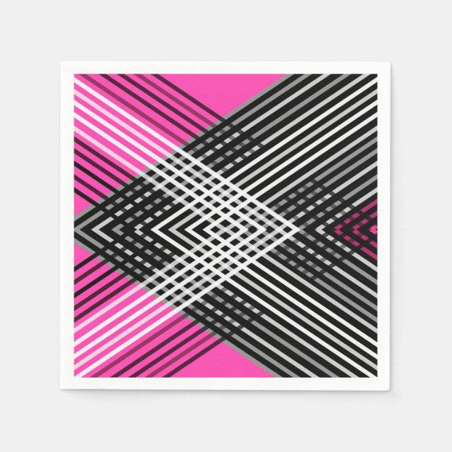 Serviette En Papier Bandes entrelacées en noir et blanc et gris sur un (Devant)