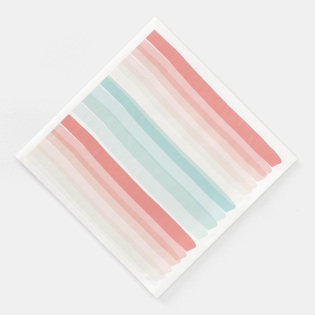 Serviette En Papier Bandes estivales en corail et turquoise (Coin)