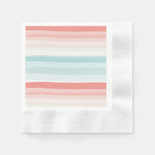 Serviette En Papier Bandes estivales en corail et turquoise