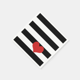 Serviette En Papier Bandes noires et blanches avec Coeur rouge