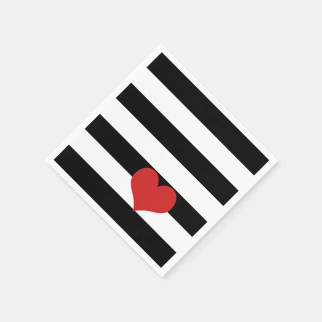 Serviette En Papier Bandes noires et blanches avec Coeur rouge (Coin)
