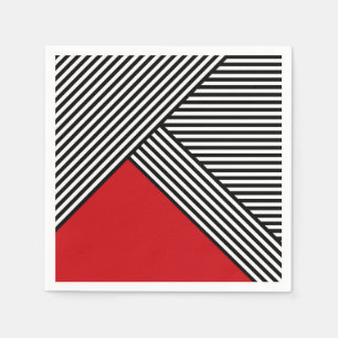 Serviette En Papier Bandes noires et blanches avec triangle rouge