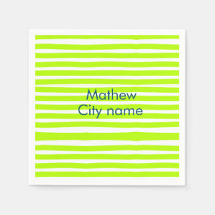 Serviette En Papier Bandes rétro néon vert jaune ajoutez nom ville