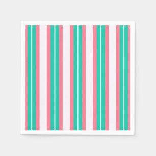 Serviette En Papier Bandes rétro - Rose Turquoise