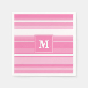 Serviette En Papier Bandes rose monogramme