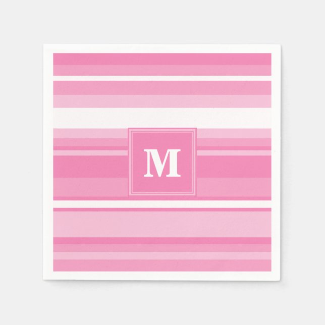 Serviette En Papier Bandes rose monogramme (Devant)