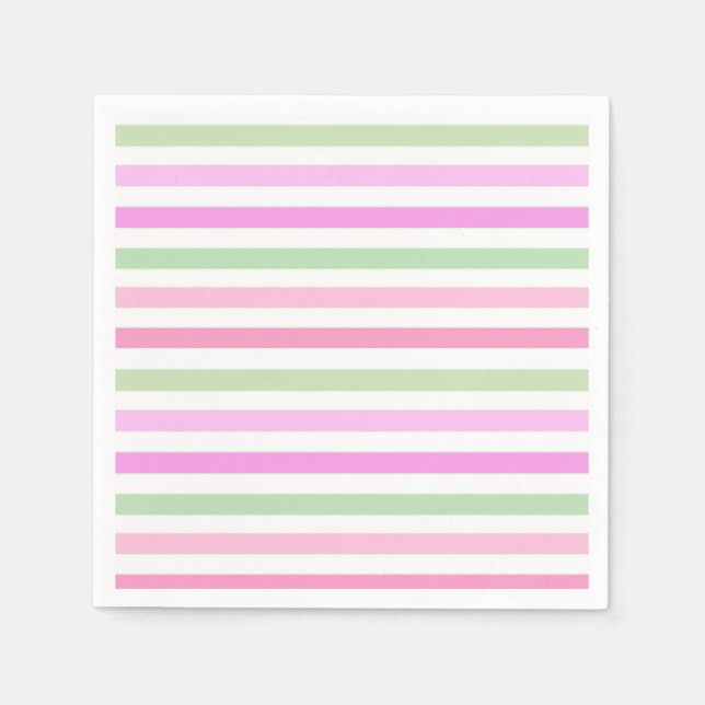 Serviette En Papier Bandes, rose, vert (Devant)
