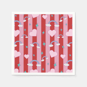 Serviette En Papier Bandes roses et rouges avec des arcs-en-ciel et de