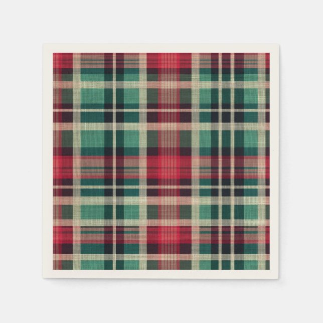 Serviette En Papier Bandes rouge vert plaid (Devant)