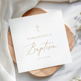 Serviette En Papier Baptême à la calligraphie dorée élégante