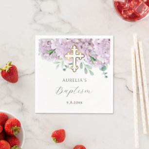 Serviette En Papier Baptême à l'hydrangea rose