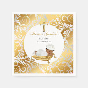 Serviette En Papier Baptême bébé garçon d'origine ethnique Or Argent