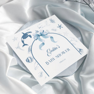 Serviette En Papier Baptême Bébé Paillettes Océan Bleu