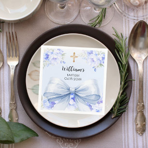 Serviette En Papier Baptême bleu arc fleurons