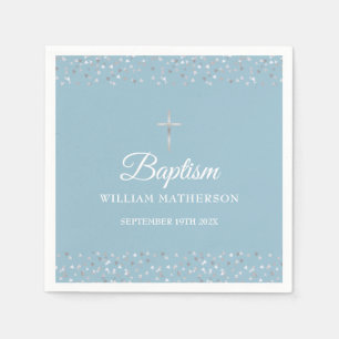 Serviette En Papier Baptême Christening Coeurs d'argent modernes