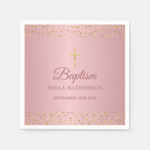 Serviette En Papier Baptême Christening Rose Gold Hearts