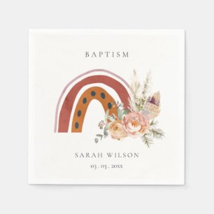 Serviette En Papier Baptême de croix arc-en-ciel Floral Boho orange ro