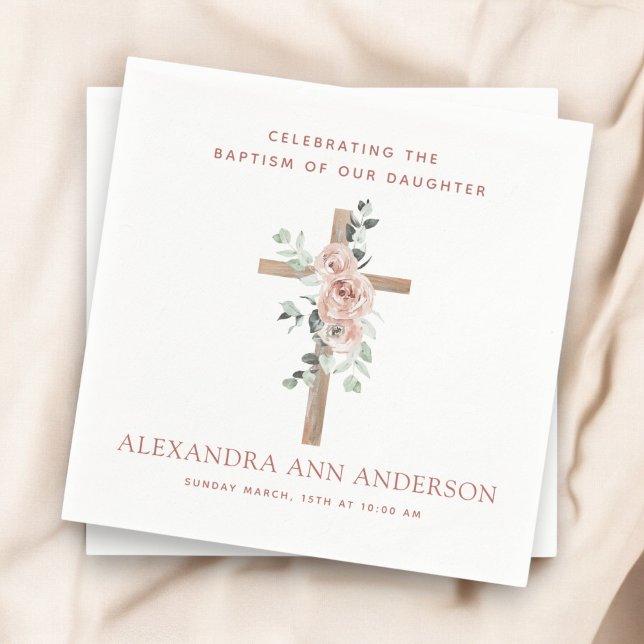 Serviette En Papier Baptême de fille Dusty Rose Christian (Créateur téléchargé)