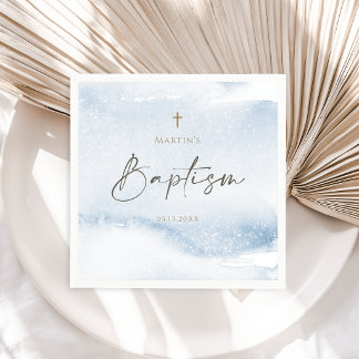 Serviette En Papier Baptême de garçon à l'aquarelle bleue