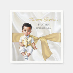 Serviette En Papier Baptême de garçon blanc et or
