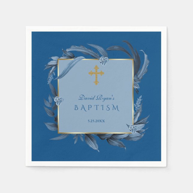 Serviette En Papier Baptême de garçon classique moderne Croix d'or ble (Devant)