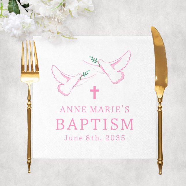Serviette En Papier Baptême de la fille rose de la colombe (Dove Pink Girl Baptism Napkins
)