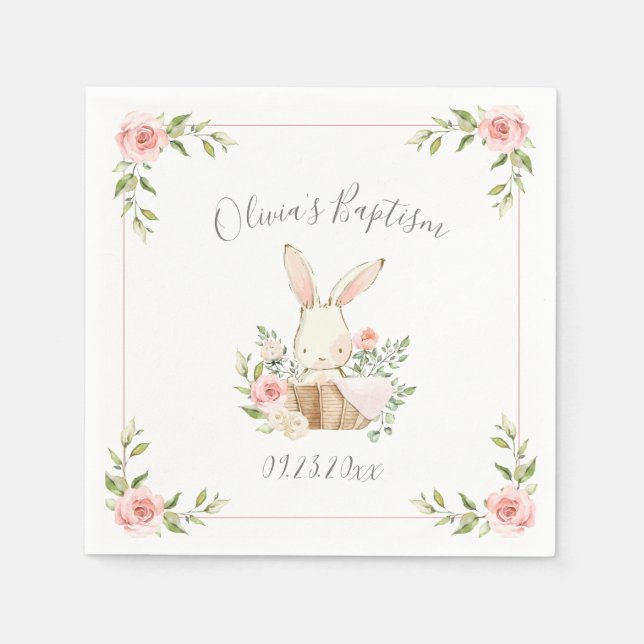 Serviette En Papier Baptême de lapin de lapin rose vif (Devant)