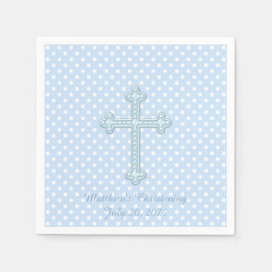 Serviette En Papier Baptême élégant croix bleue