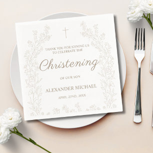 Serviette En Papier Baptême élégant croix d'or florale
