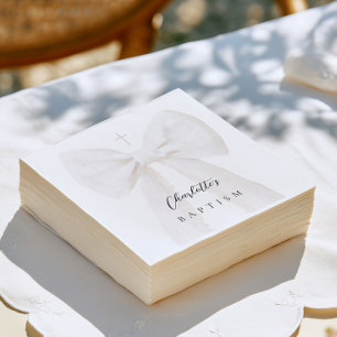 Serviette En Papier Baptême Élégant Ruban Blanc