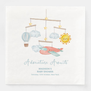 Serviette En Papier Baptême Montgolfière Avion Aventure