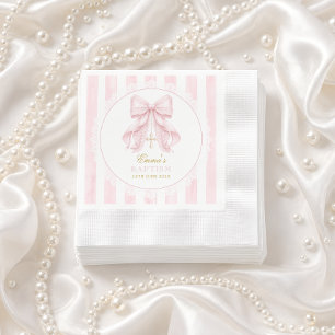 Serviette En Papier Baptême Nœud Rose Bébé Fille