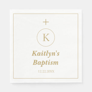 Serviette En Papier Baptême Or Blanc Monogramme Initiales Élégant mign